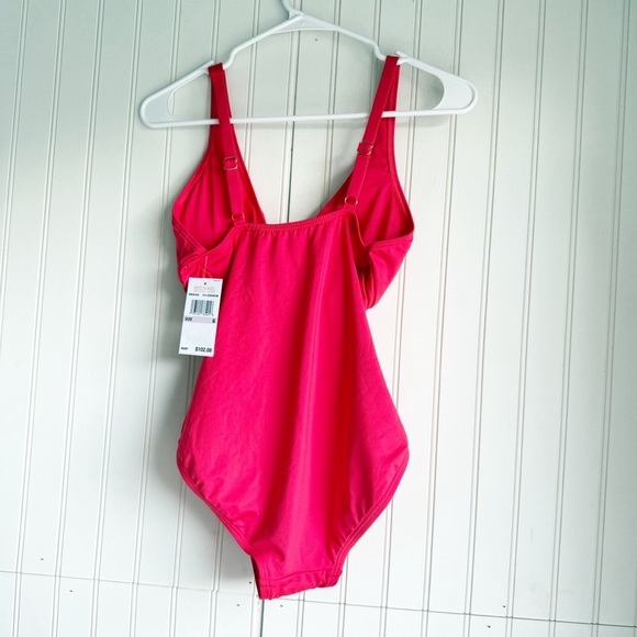 Michael Michael Kors Size 6 Pink One Piece Ruched Gold Ring Logo Swimsuit NEW! - Picture 5 of 6